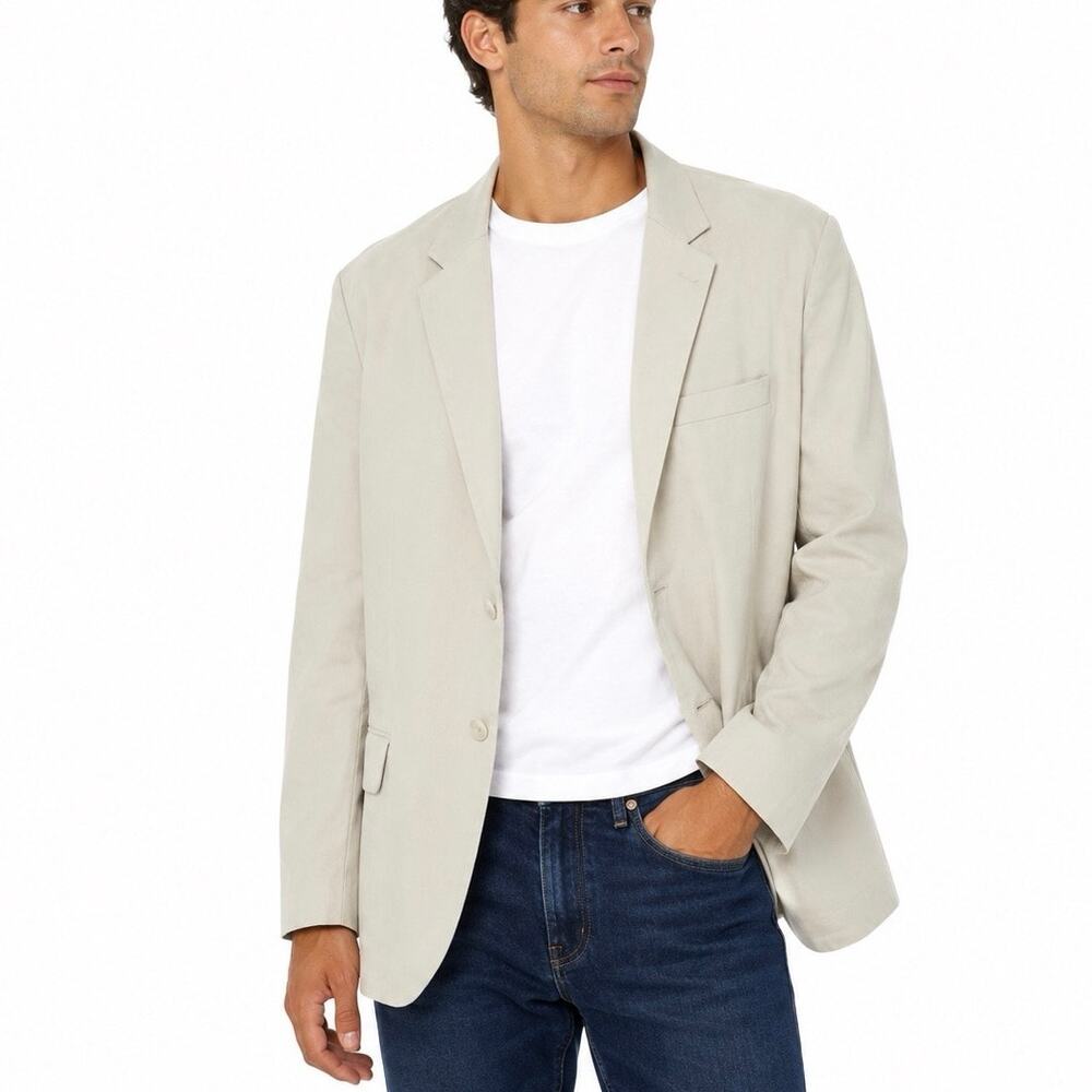 Calvin Klein Size L Lightweight Men's Sport Coat Blazer Jacket Beige Cotton